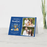 Happy Hanukkah Peace Love Latkes Blue 2 Photo Holiday Card<br><div class="desc">Send your Wishes with this Photo Holiday Card that feature a Hanukkah Script and Watercolor Jewish Holiday Symbols to highlight your greeting message.</div>