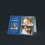 Happy Hanukkah Peace Love Latkes Blue 2 Photo Holiday Card<br><div class="desc">Send your Wishes with this Photo Holiday Card that feature a Hanukkah Script and Watercolor Jewish Holiday Symbols to highlight your greeting message.</div>