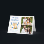Happy Hanukkah Peace Love Latkes Festive 2 Photo Holiday Card<br><div class="desc">Send your Wishes with this Photo Holiday Card that feature a Hanukkah Script and Watercolor Jewish Holiday Symbols to highlight your greeting message.</div>