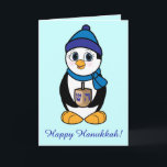 Happy Hanukkah Penguin and Dreidel Holiday Card<br><div class="desc">This design features a penguin with a dreidel ready to play a Hanukkah game. For matching items type "penguincornerstore dreidel" into the Zazzle search bar.</div>