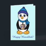 Happy Hanukkah Penguin and Dreidel Holiday Card<br><div class="desc">This design features a penguin with a dreidel ready to play a Hanukkah game. For matching items type "penguincornerstore dreidel" into the Zazzle search bar.</div>