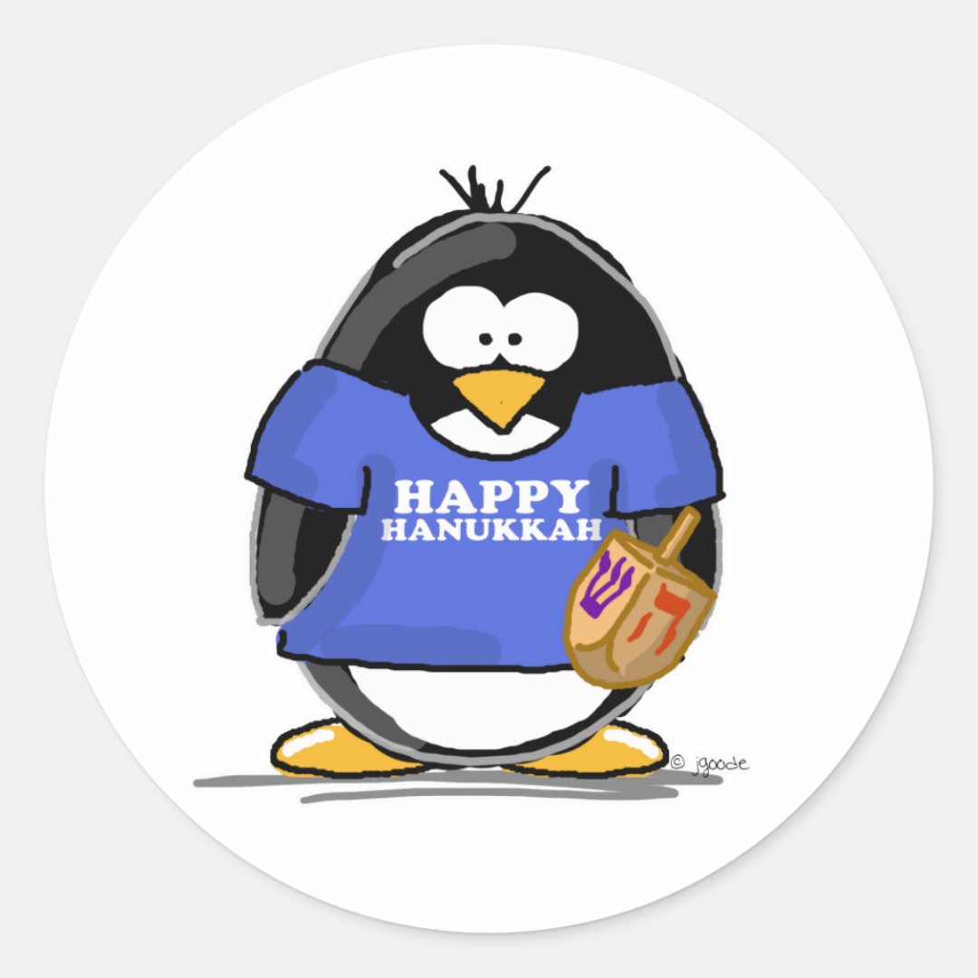 Happy Hanukkah Penguin Classic Round Sticker | Zazzle