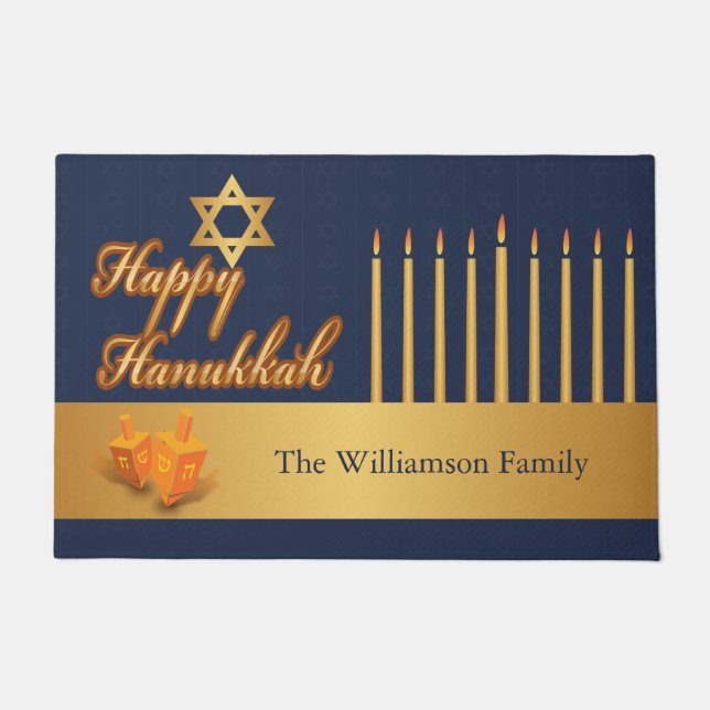 Happy Hanukkah Personalized Door Mat (Front)