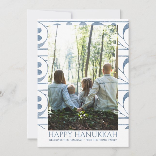Happy Hanukkah Personalized Holiday Photo Card (Front)