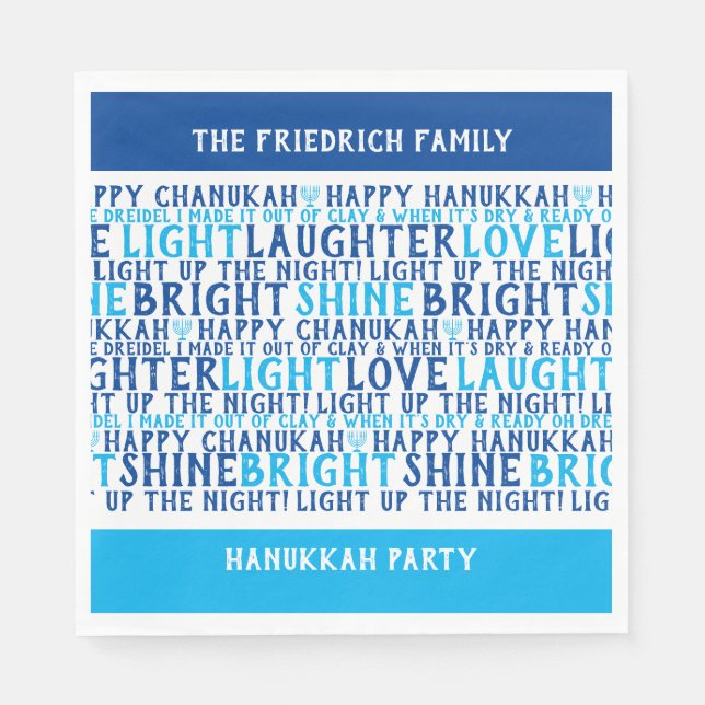 HAPPY HANUKKAH Personalized Holiday Wishes  Napkins (Front)
