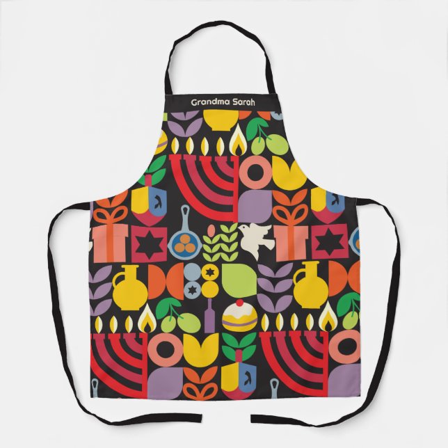 Happy Hanukkah Personalized Menorah Latkes Stars  Apron (Front)
