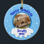 Happy Hanukkah Personalized Photo Ornament<br><div class="desc">This personalized picture Chanukah ornament has room for your custom photo. Above it says, "Happy Hanukkah." Below it has snow with space for your name and the year. This is perfect for a pet photo, a family vacation, or a picture of the kids. You'll have a keepsake ornament you can...</div>
