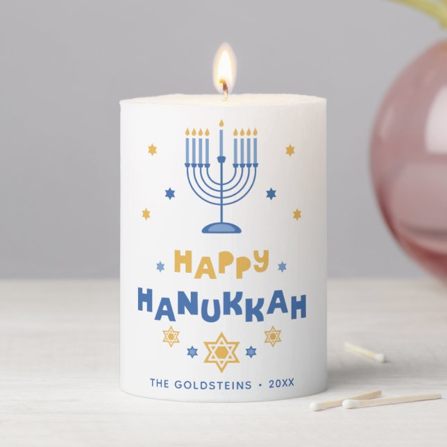 "Happy Hanukkah"  Personalized Pillar Candle (In Situ)