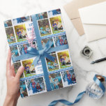 Happy Hanukkah Photo Collage Beautiful Blue Custom Wrapping Paper<br><div class="desc">This cute,  modern Happy Hanukkah wrapping paper features a classy layout of 4 family photos on a white background with pretty blue typography. This beautiful kids photo Chanukah gift wrap features your own child's photograph collage surrounding your message and family name.</div>