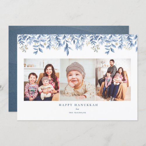 Happy Hanukkah photo collage floral holiday card