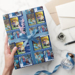Happy Hanukkah Photo Collage Personalized Blue Wrapping Paper<br><div class="desc">This cute,  modern Happy Hanukkah wrapping paper features a classy layout of 4 family photos on a blue background with pretty white typography. This beautiful kids photo Chanukah gift wrap features your own child's photograph collage surrounding your message and family name.</div>