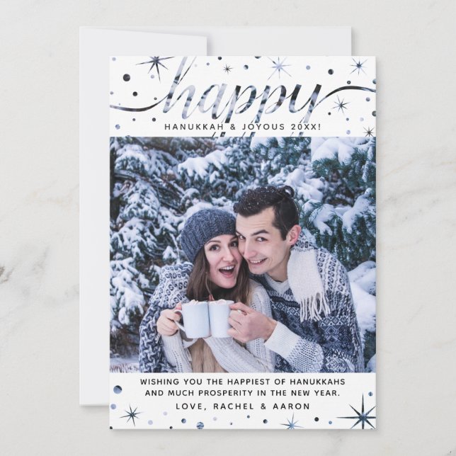 Happy Hanukkah Photo Color Matching Text Effect Holiday Card (Front)