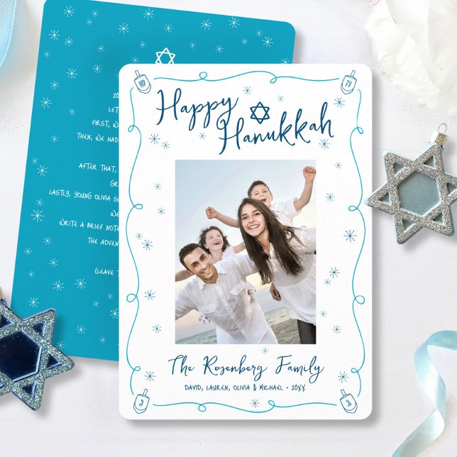Happy Hanukkah Photo Hand Drawn Cute Custom Note  Holiday Card (Creator Uploaded)