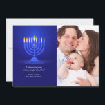 Happy Hanukkah Photo Holiday Card<br><div class="desc">Send holiday greetings along with one of your favorite photos with this beautiful Chanukah photo card in royal blue with a lit menorah. (Holiday Vectors by Vecteezy). The card is easy to customize with your wording, font, font color, paper shape and choice of paper type. Not exactly what you're looking...</div>