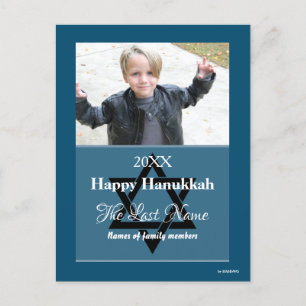 Happy Hanukkah Photo Postcard Teal Blue - HAMbWG