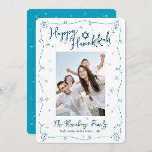 Happy Hanukkah Photo Whimsical Hand Drawn Playful Holiday Card
