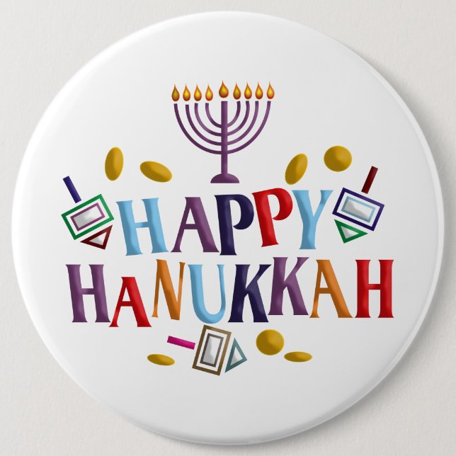 Happy Hanukkah Pinback Button (Front)
