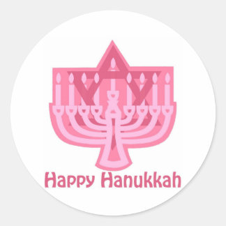 Happy Hanukkah Pink Menorah Classic Round Sticker