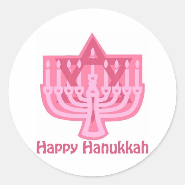 Happy Hanukkah Pink Menorah Classic Round Sticker (Front)