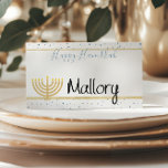 Happy Hanukkah Place Cards Blue & Gold Pattern<br><div class="desc">Our Happy Hanukkah place cards feature a watercolor blue dots pattern,  matching whimsical script typography,  a watercolor menorah,  and ample space to write your guests' names.</div>