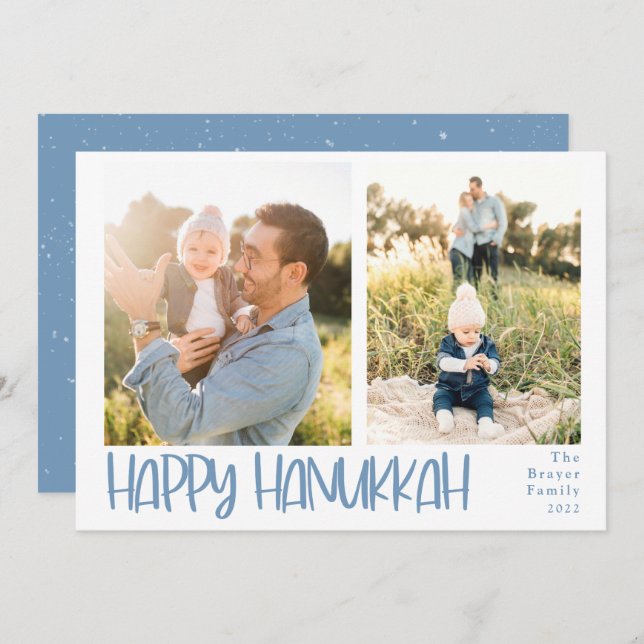 Happy Hanukkah Playful 2 Photo Holiday Card (Front/Back)