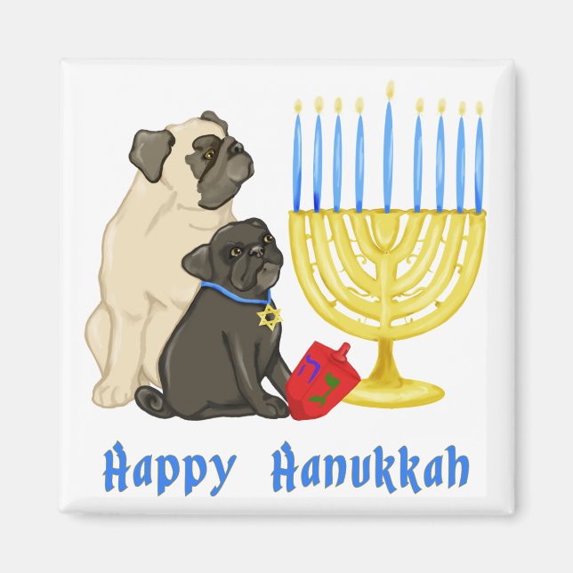 Happy Hanukkah Pug and Menorah Magnets (Front)