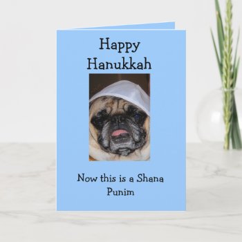 Happy Hanukkah Pug Card by thehappyspouse at Zazzle