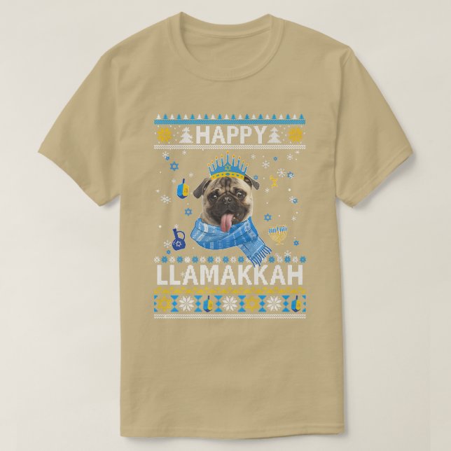 Happy Hanukkah Pug Hanukkah Ugly Sweater Christmas (Design Front)