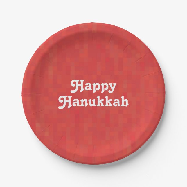 Happy Hanukkah red white custom text and photo Paper Plates (Front)