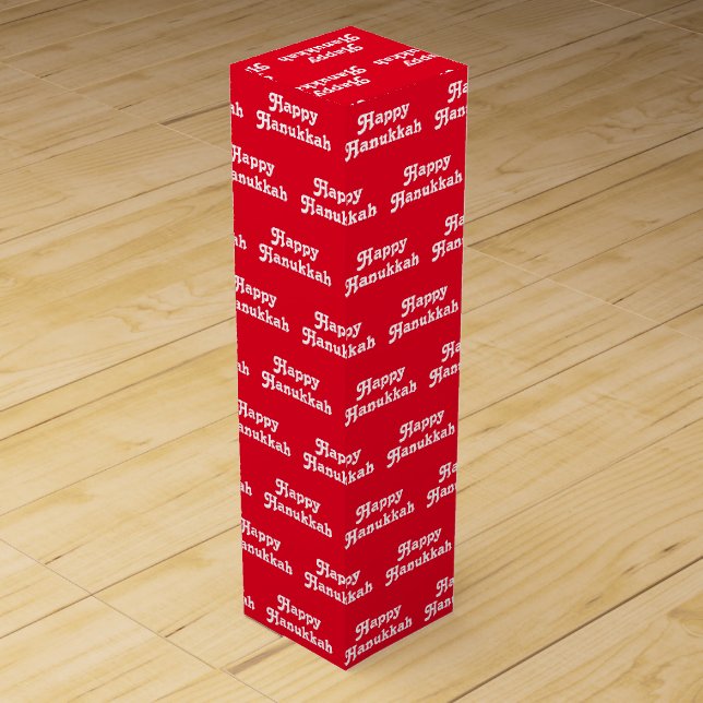 "Happy Hanukkah" red white Holiday Gift Wine Box (Front)