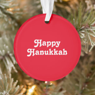 "Happy Hanukkah" red white Holiday party Ornament