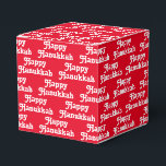Happy Hanukkah red white modern typography pattern Favor Boxes<br><div class="desc">Happy Hanukkah red and white modern typography pattern Favor Box.
White typography pattern on red background.</div>