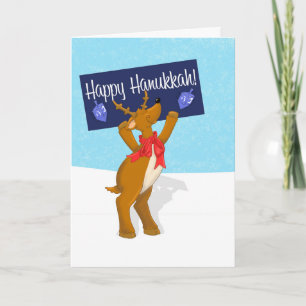 Happy Hanukkah Reindeer with Sign Hanukkah Card