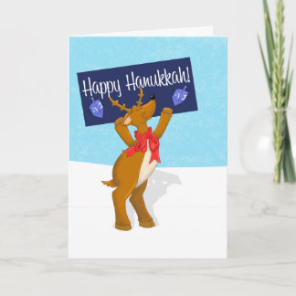 Happy Hanukkah Reindeer with Sign Hanukkah Card