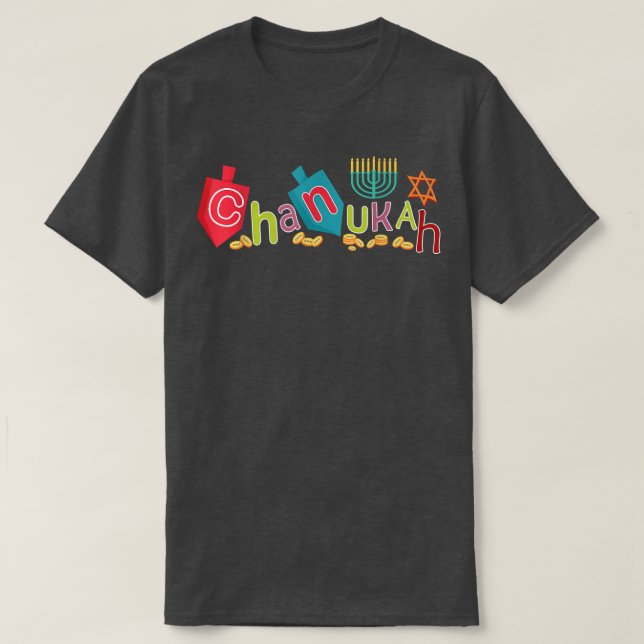 Happy Hanukkah Rhinestone Chanukah Menorah Dreidel T-Shirt (Design Front)