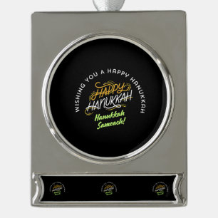 Happy Hanukkah Sameach! Silver Plated Banner Ornament