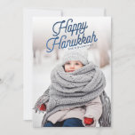 Happy Hanukkah Script Holiday Photo Card<br><div class="desc">This stylish and modern Hanukkah holiday photo card features tilted modern blue script. Comes with a polka-dot pattern on the back.</div>