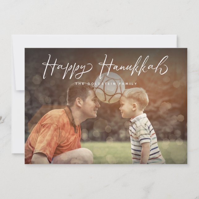 Happy Hanukkah Script Photo Holiday Announcement (Front)