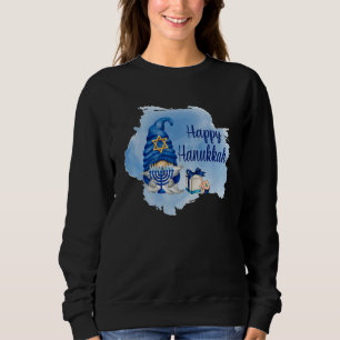 Happy Hanukkah Shalom Gnome Menorah Jewish Sweatshirt