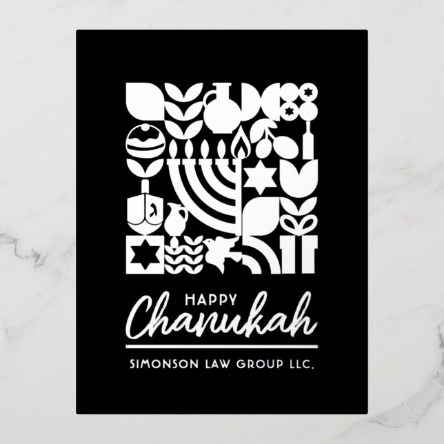Happy Hanukkah Silver Foil Jewish Greeting  Foil Holiday Postcard (Front)