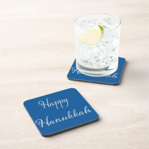 Happy Hanukkah silver Tekhelet Blue  Beverage Coas Coaster