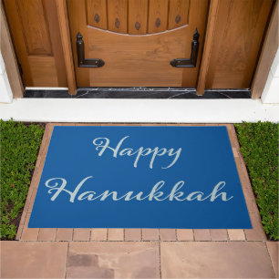 Happy Hanukkah silver Tekhelet blue Doormat