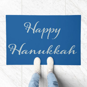 Happy Hanukkah silver Tekhelet blue  Doormat