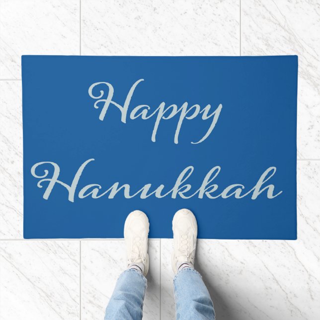 Happy Hanukkah silver Tekhelet blue  Doormat (Indoor)