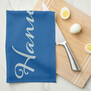 Happy Hanukkah silver Tekhelet blue  Kitchen Towel