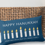 Happy Hanukkah | Simple and Modern Candle Greeting Lumbar Pillow<br><div class="desc">This is a simple,  minimalist and modern design of the Menorah or temple candlesticks.</div>