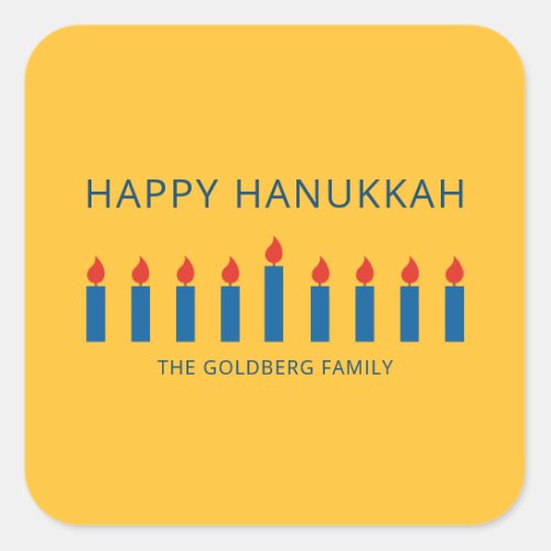 Happy Hanukkah  Simple and Modern Candle Greeting Square Sticker