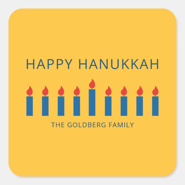 Happy Hanukkah | Simple and Modern Candle Greeting Square Sticker (Front)