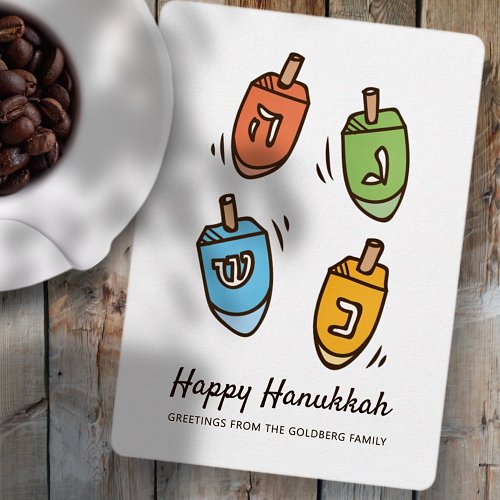 Happy Hanukkah Simple and Modern Dreidel Greeting Holiday Card