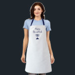 Happy Hanukkah Simple Blue Menorah  Apron<br><div class="desc">Happy Hanukkah apron,  with a simple blue menorah and script typography design. With white customizable lettering,  you can add your own text. A festive way to enjoy the holiday season.</div>